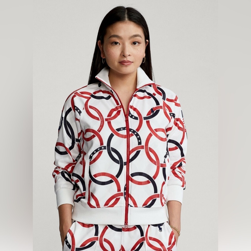 Women's Polo Ralph Lauren Team USA White Rings Olympic Track Jacket New